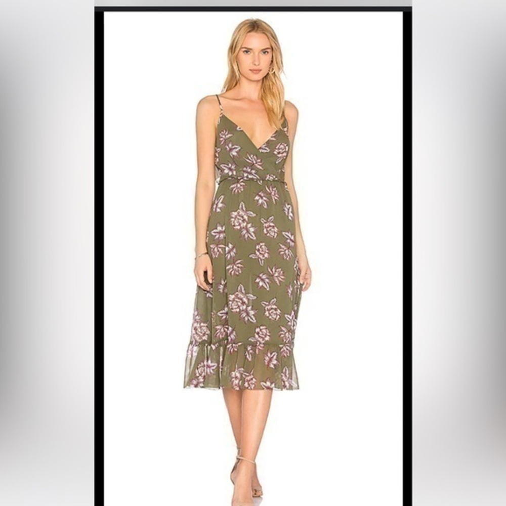 NWT Avec Les Filles Womens Chiffon Open Back Floral Midi Ruffle Dress Boho